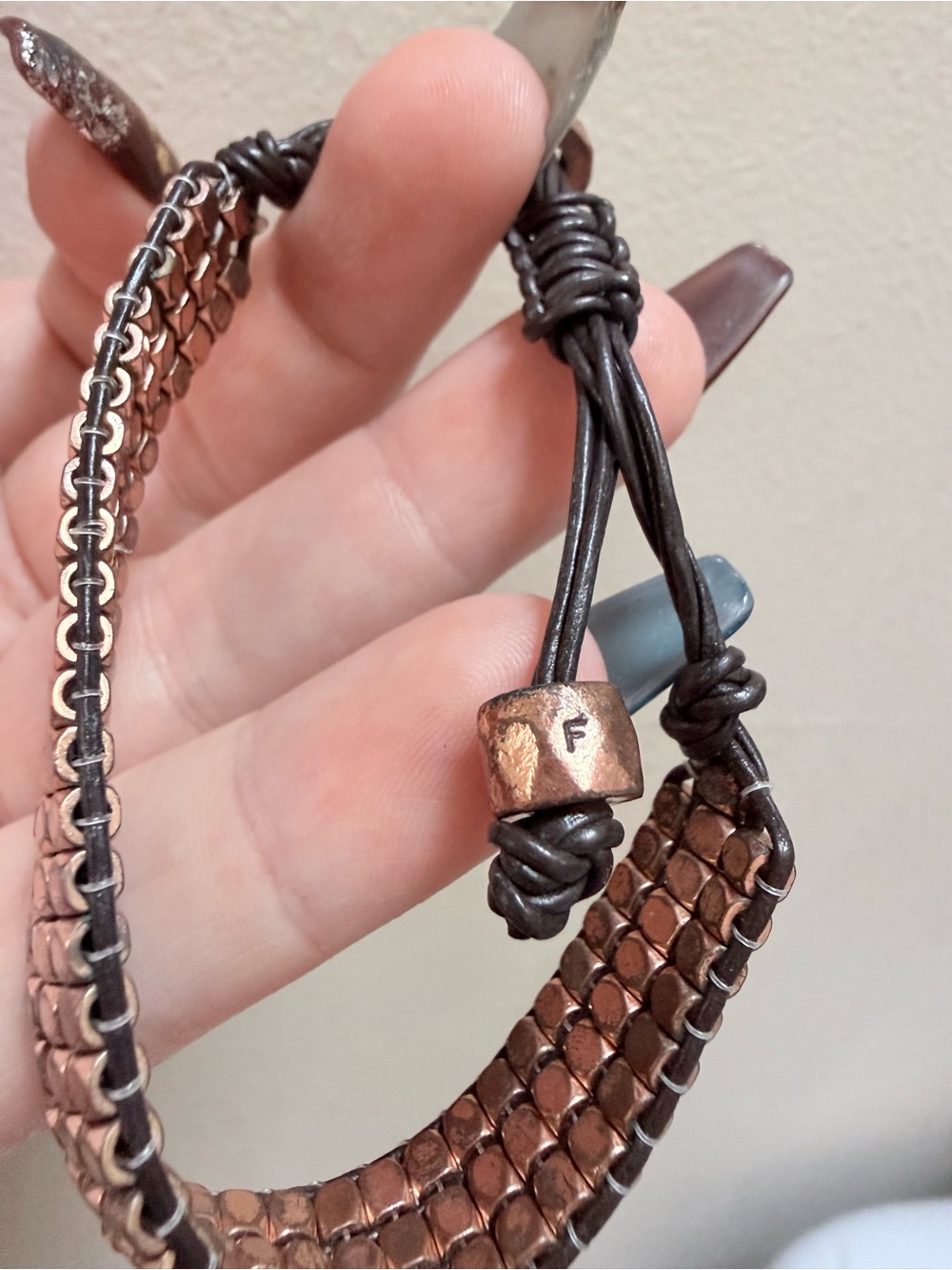 Fossil Copper-Tone Beaded Wrap Bracelet with Black Cord - Picture 2 of 2